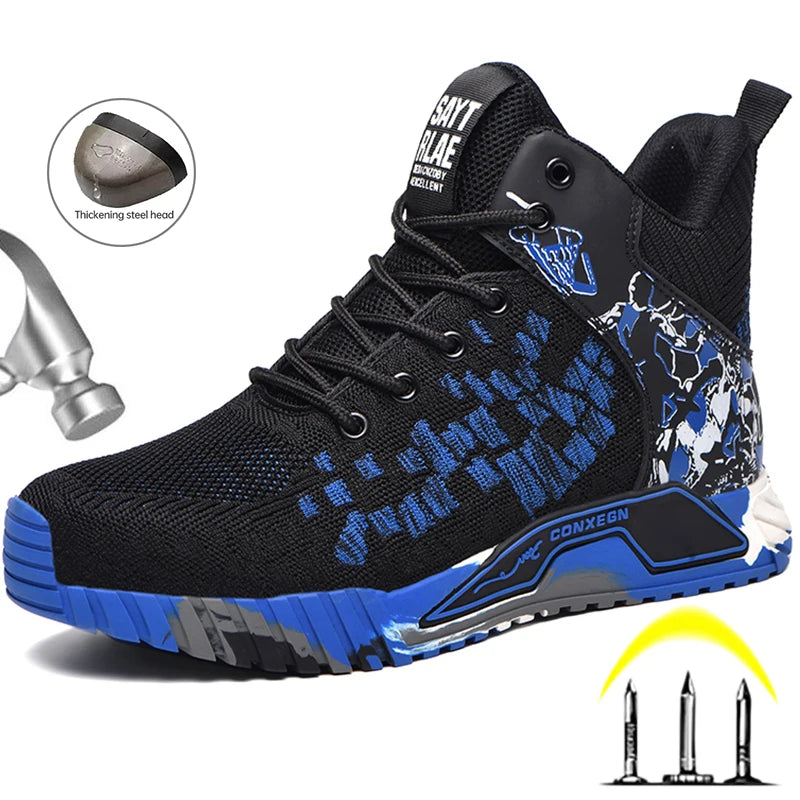 Work Safety Boots Men Work Shoes Steel Toe Safety Shoes Men Lightweight Indestructible Boots Anti-puncture Work Sneakers Male