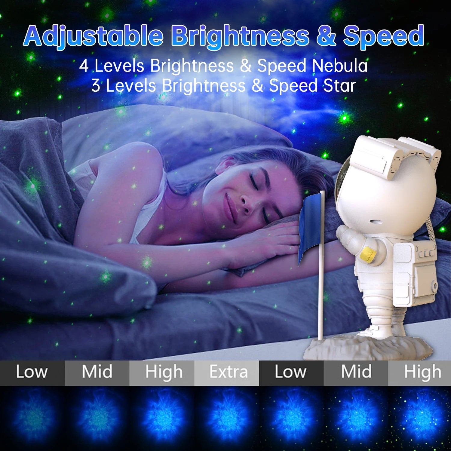 Galaxy Astronaut Projector with Bluetooth Music Speaker App Control Timer Nebula Star Space Projector Night Light for Kids Gift