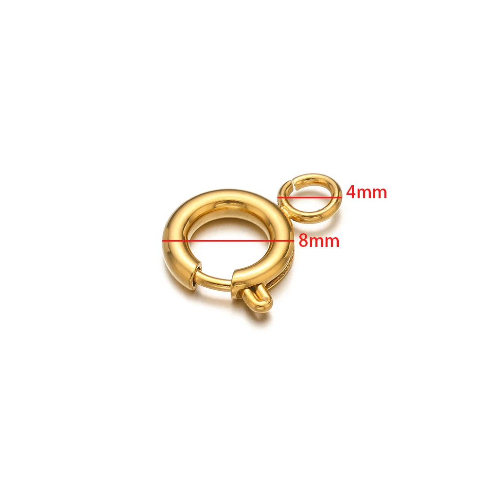 10pcs Stainless Steel Round Spring Ring Clasps Necklace Connectors for DIY Jewelry Bracelet Making Earrings Accessories 5-12mm