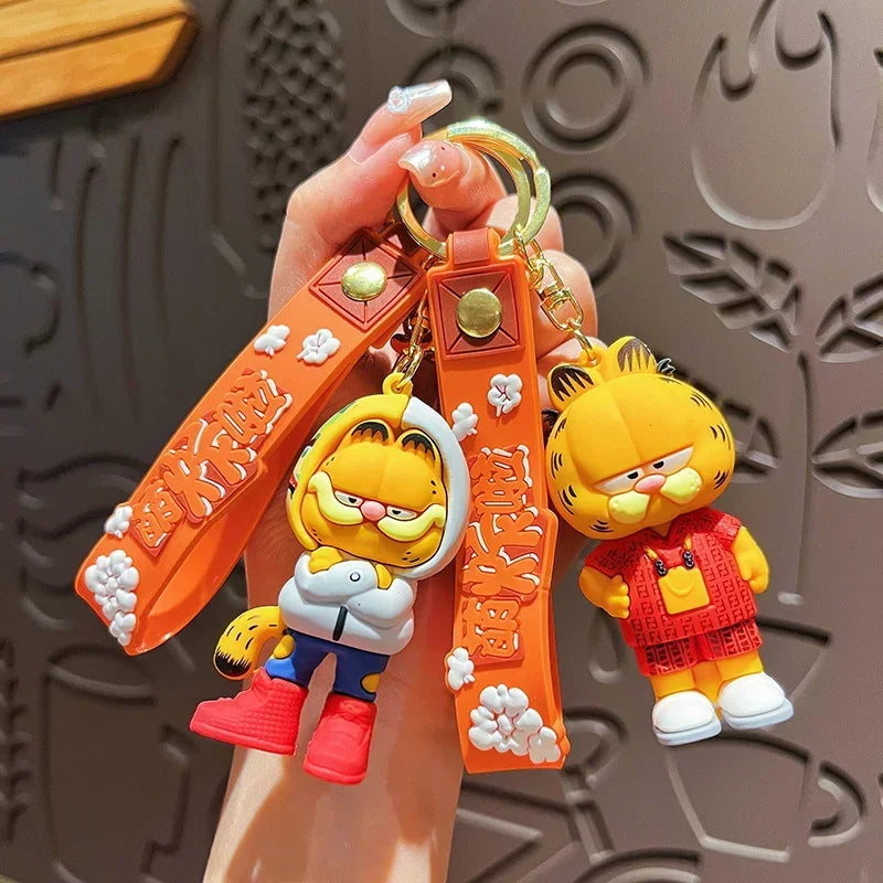 Cartoon Anime Kawaii Garfield Cat Keychain Backpack Pendant Car Key Chain Phone Bag Ornament Jewelry Kids Adult Birthday Gifts