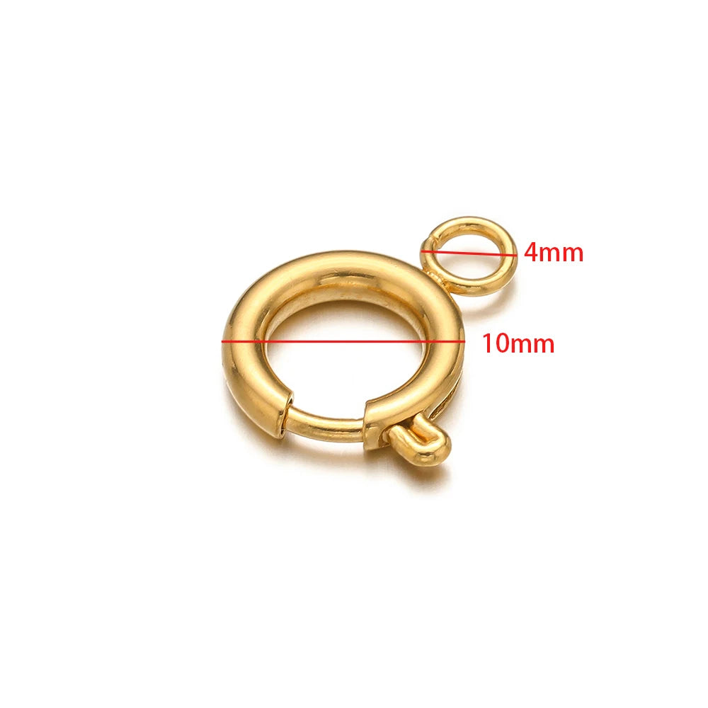 10pcs Stainless Steel Round Spring Ring Clasps Necklace Connectors for DIY Jewelry Bracelet Making Earrings Accessories 5-12mm