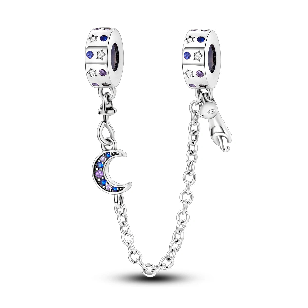 S925 Silver Plated Star Moon Safety Chain Charms Beads Fit Original Bracelet Fine DIY Birthday Jewelry
