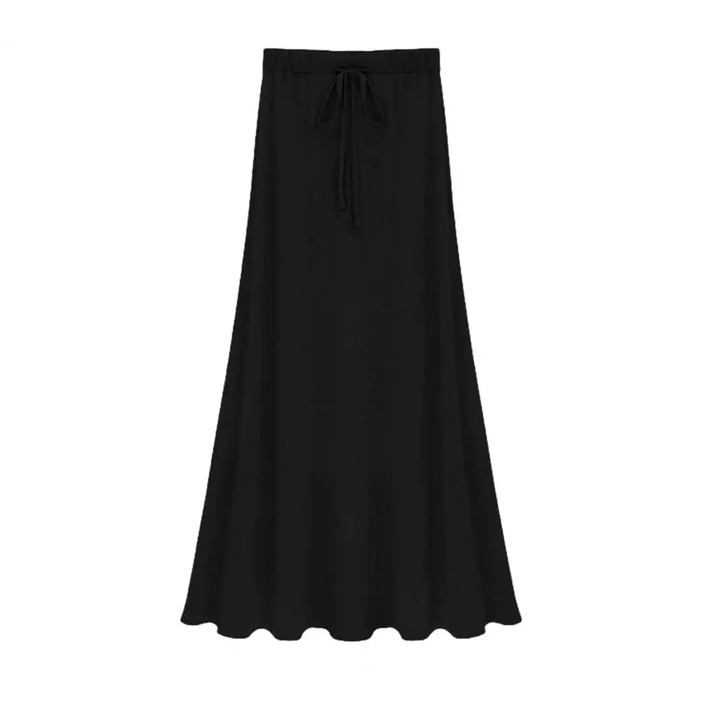 Maxi Skirt forAdjustable Drawstring High Waist Side Slit Large Hem Long Skirt Solid Color A-Line Skirt