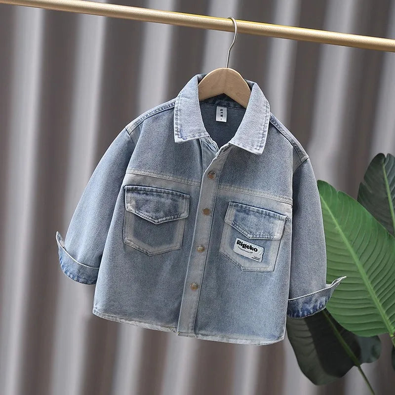 Spring Autumn Fashion Baby Boy Denim Jacket with Front Pocket Infant Child Casual Jeans Coat Outfit Kids Cool Streetwear Clothes