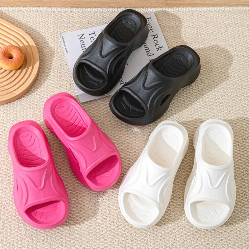 Women's Open-Toe Slides - Deep Tread Non-Slip Sole & Ergonomic Contour, Durable Indoor/Outdoor House Slippers