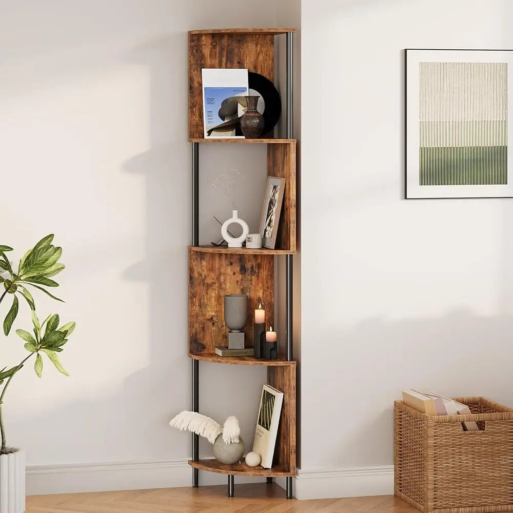 Corner Shelf Stand, 5-Tier Corner Bookshelf, Industrial Corner Shelf Display Rack, Tall Plant Stand Corner Bookcase For Small