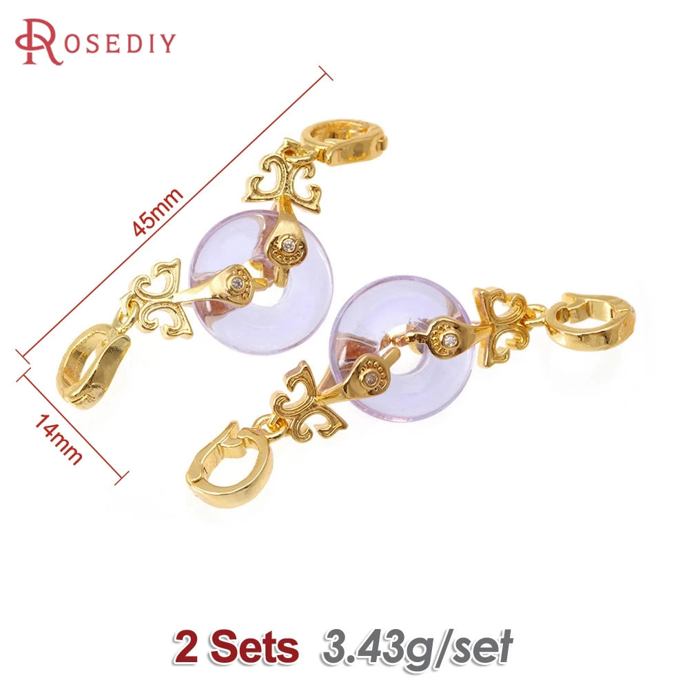 2 Sets 18K Gold Color Brass Zircon and Glass Round Connector for Necklaces Bracelet Clasps High Quality Diy Making Accessories