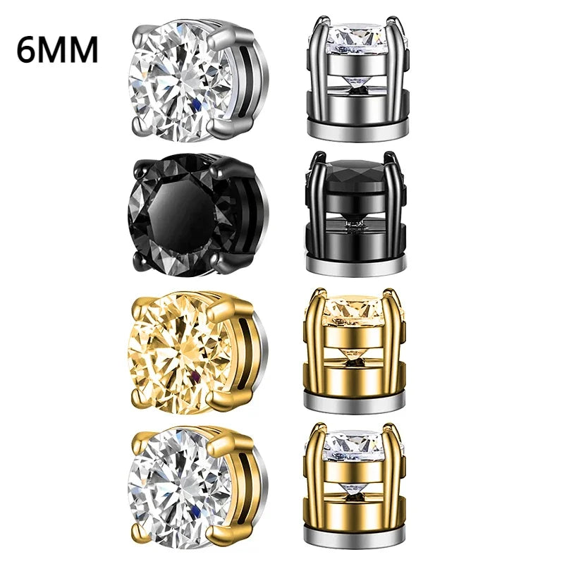 6 Pcset Crystal Strong Magnetic Ear Stud Clip Earrings for Men and Women Punk Round Zircon Magnet Earrings Non Piercing Jewelry