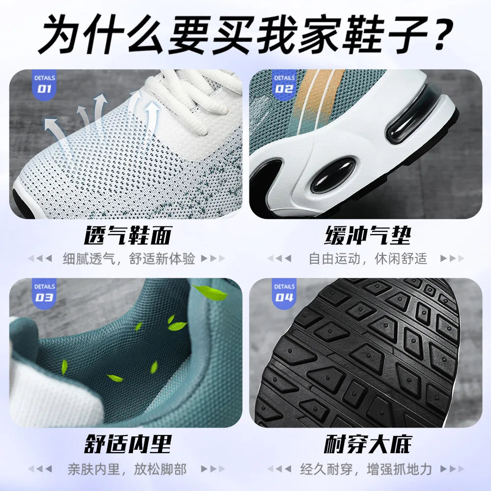 Men's Shoes Spring fashion 2025 lace-up Soft sole sports single shoes flying woven Casual style men's Running shoes sneakers
