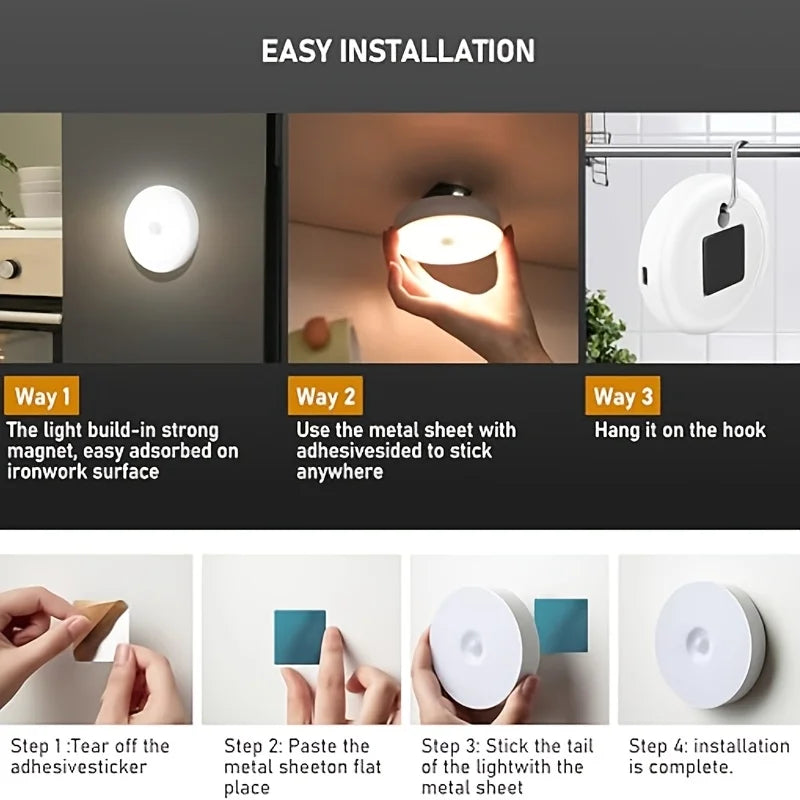 PIR Motion Sensor Night Light,Rechargeable LED Wall Lamp,Indoor Corridor Bedroom Stairs Closet,Warm White Lighting,Night Light