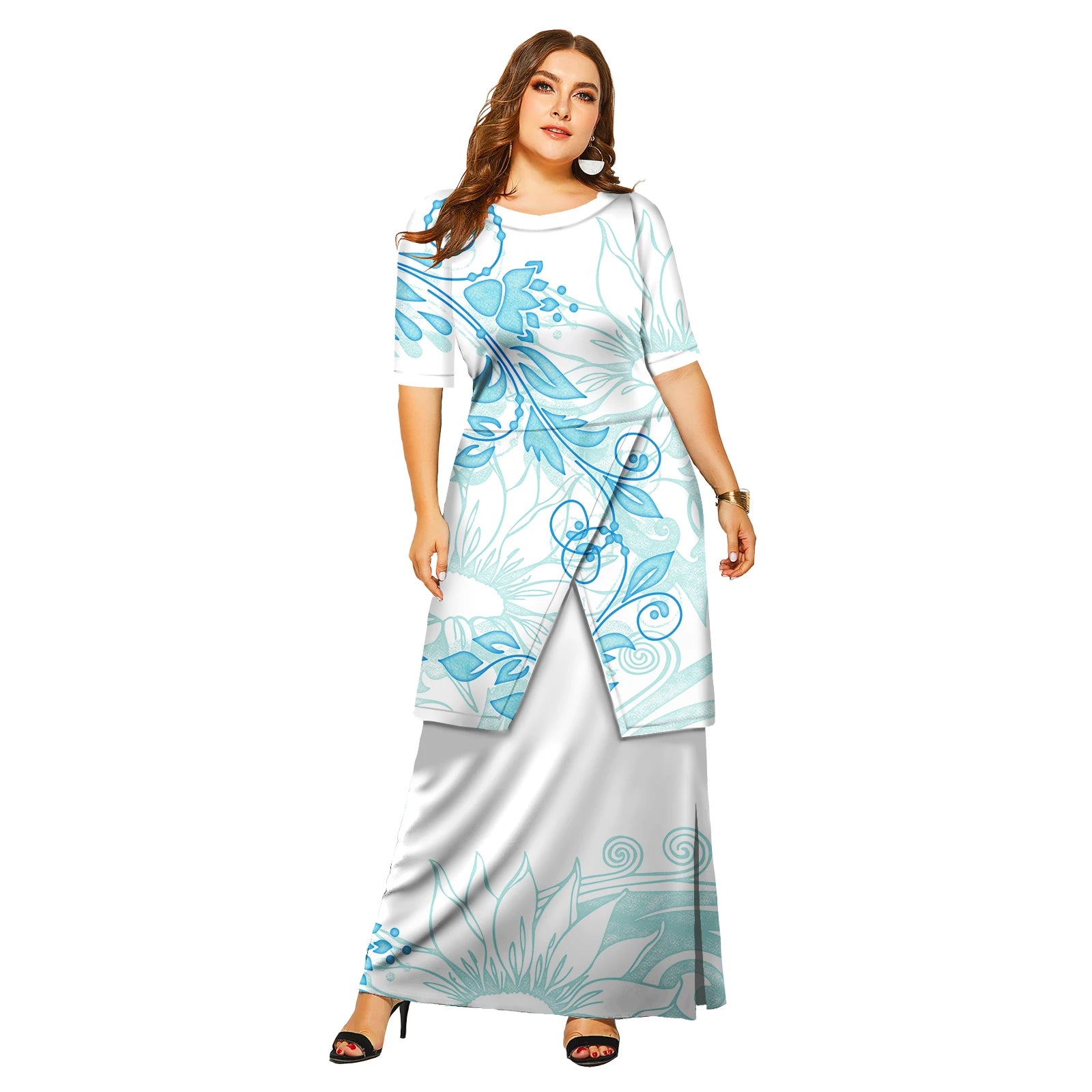 New Fashion Floral Sleeve Elegant Women Long Dress Pacific Island Hawa –  我的商店luo's shop
