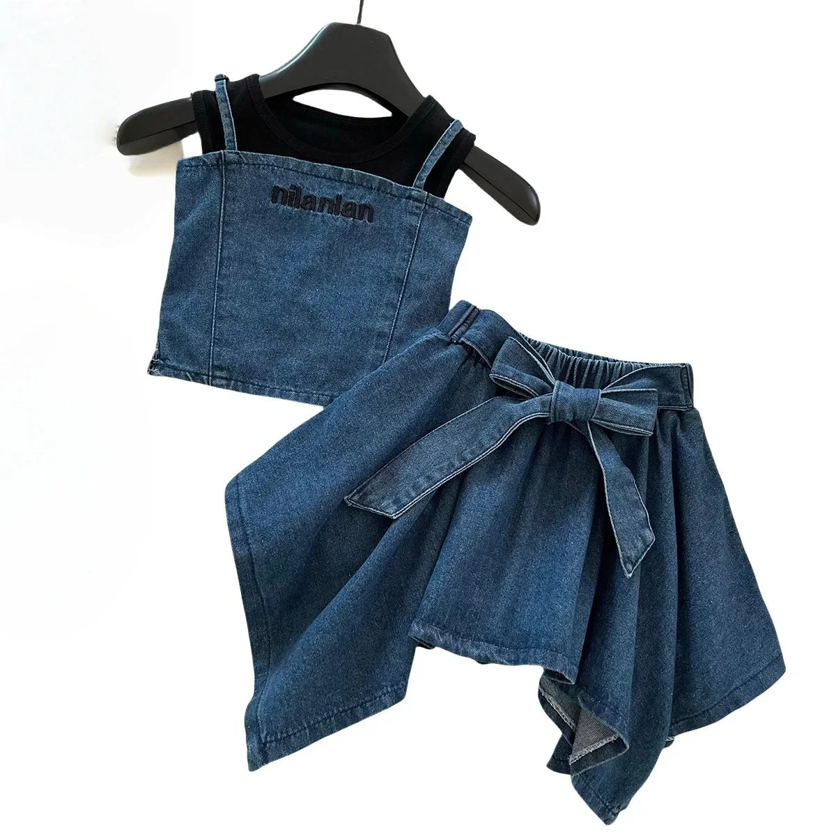 3PCS Summer Fashion Denim Style Toddler Girl Denim Set Embroidered Top & Skirt Cute Trendy Outfit 2-10 Years Old Girls Outfit