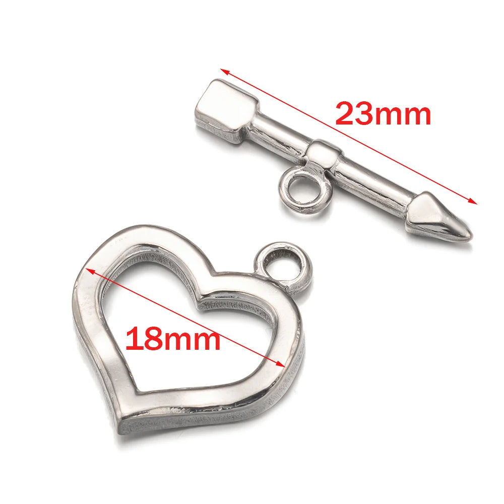 2 Sets Stainless Steel Heart Toggle Clasps Bracelet Closure Fastener Buckle OT End Connectors for Necklace Jewelry Making DIY