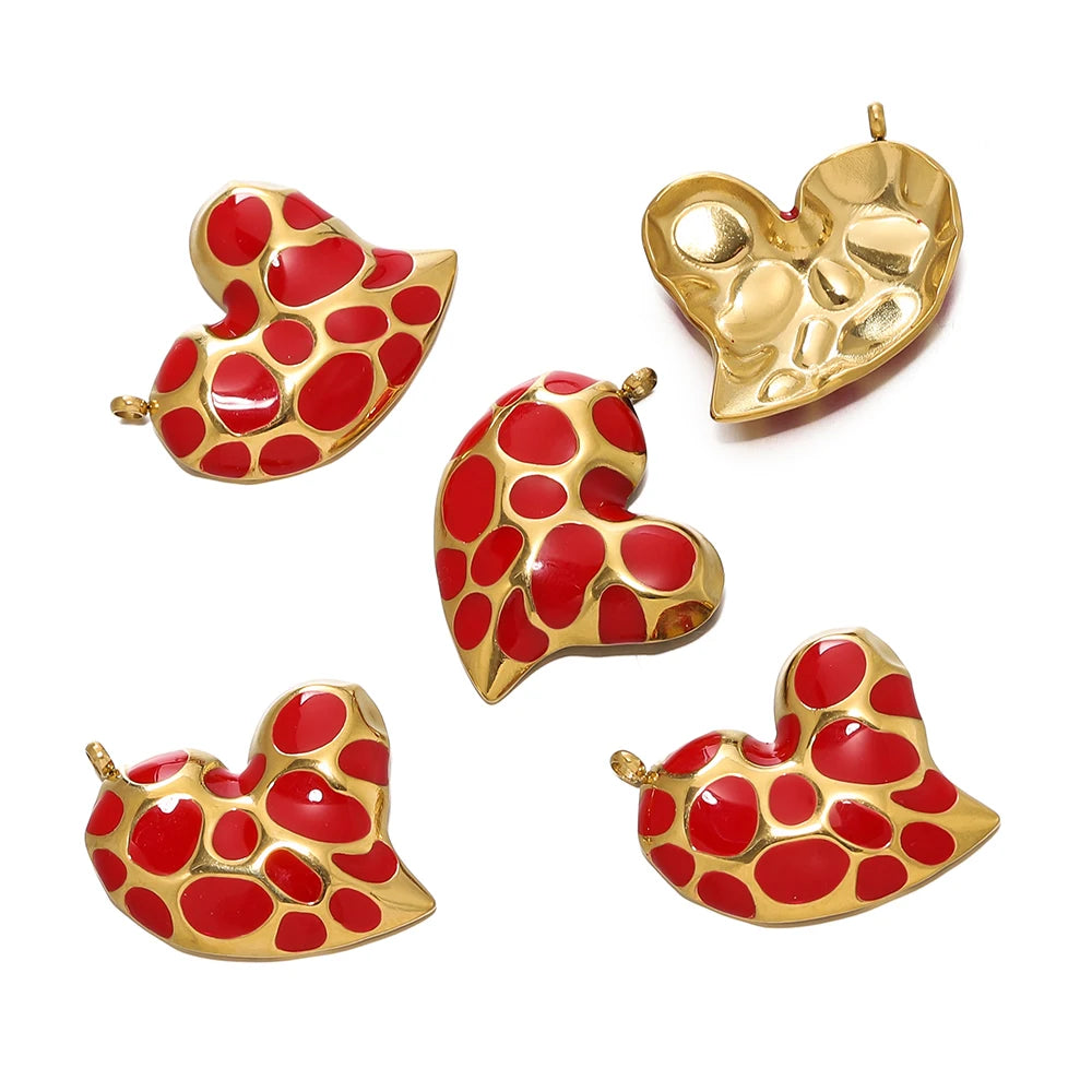 2Pcs/Pack Multicolor Stainless Steel Heart Shape Vintage Pendants for DIY Necklace Earring Bracelet Jewelry Making Supplies