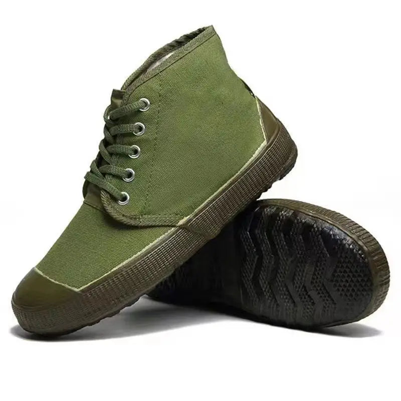 2025 Rubber Sole Work Shoes Anti-Slip Canvas Sneakers for Construction/Farm/Training Durable Low High-Top Tactical Footwear