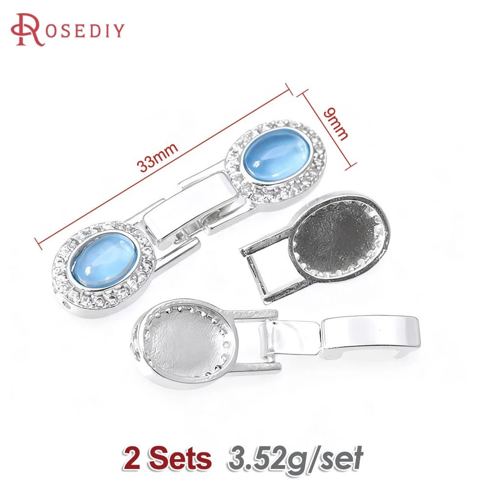 2 Sets 18K Gold Color Brass and Zircon Oval Shape Bracelets Connect Clasps High Quality Diy Jewelry Accessories Making Materials