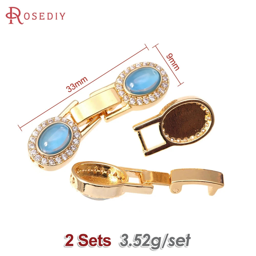 2 Sets 18K Gold Color Brass and Zircon Oval Shape Bracelets Connect Clasps High Quality Diy Jewelry Accessories Making Materials