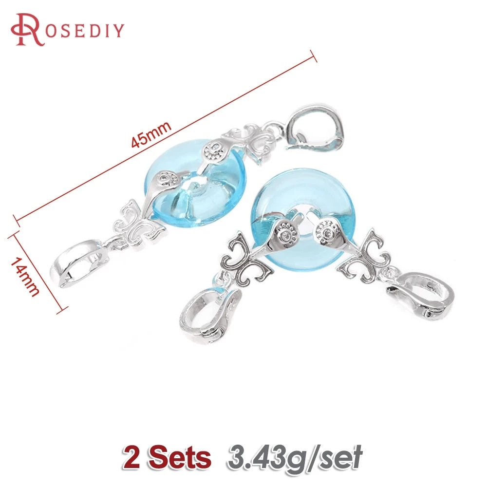 2 Sets 18K Gold Color Brass Zircon and Glass Round Connector for Necklaces Bracelet Clasps High Quality Diy Making Accessories