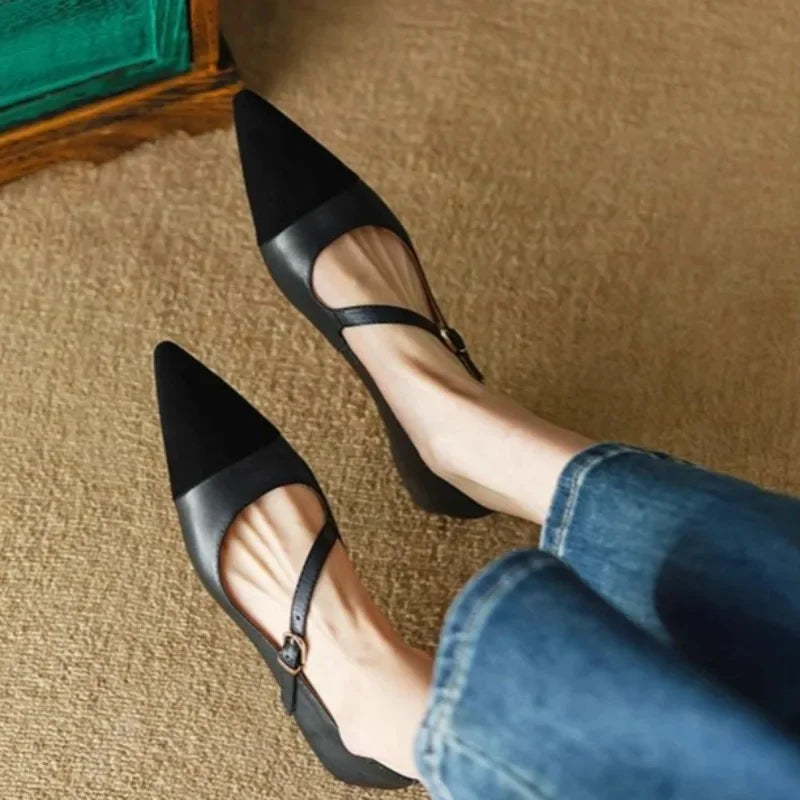 Vintage Brown Pointed Toe Mary Jane Shoes Women's 2025 New Spring Flat Heel Shoes