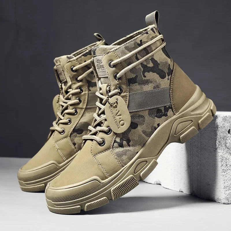 Hiking Boots For Men Autumn High Top Camouflage Desert Casual Flats Mens Boot Breathable Non Slip Work Shoes