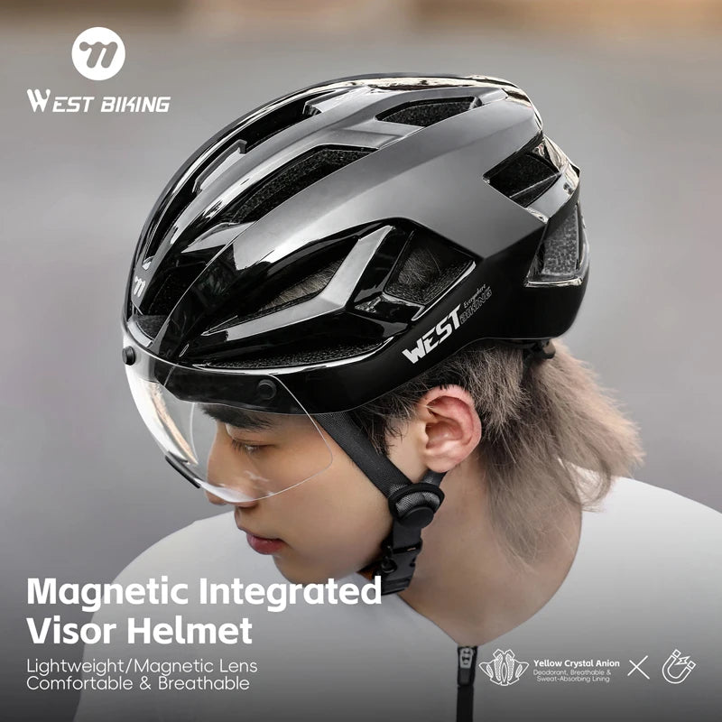 WEST BIKING Magnetic Goggles Bike Helmet Ultralight Aero Cycling Helmet Men Women Electric Scooter Motorcycle Bicycle Helmet