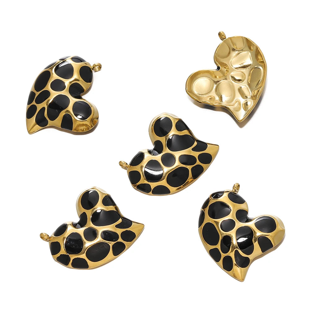 2Pcs/Pack Multicolor Stainless Steel Heart Shape Vintage Pendants for DIY Necklace Earring Bracelet Jewelry Making Supplies