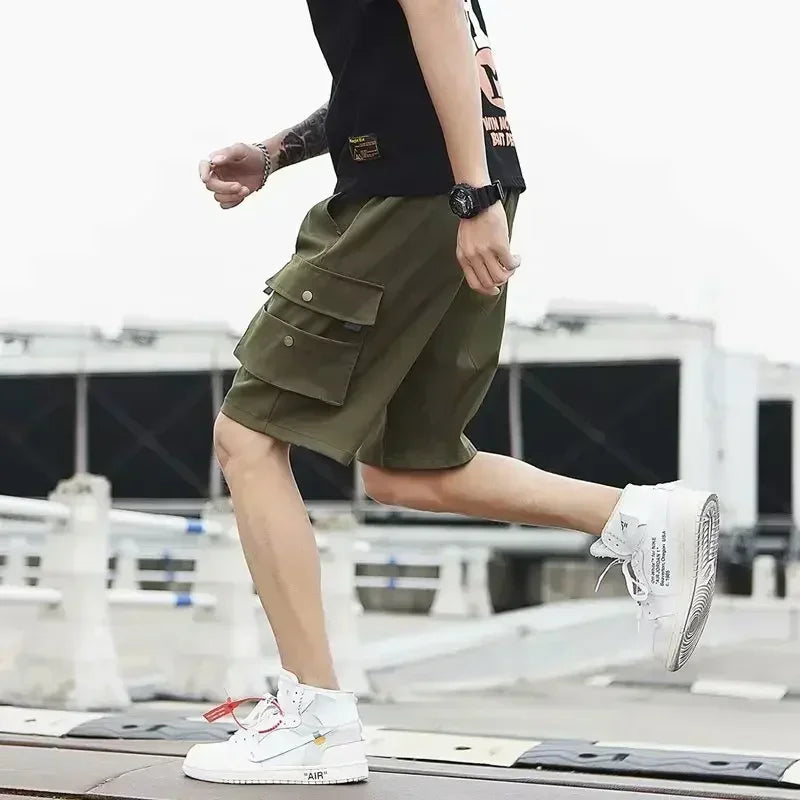 2024 Summer Men's American Style Straight-leg Mid-length Shorts Multi-pocket Breathable Colorful Workwear Casual Shorts