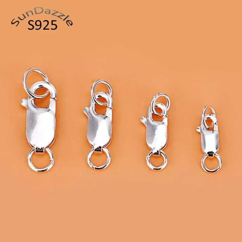 2pcs Real Pure Solid 925 Sterling Silver Lobster Clasp Hook Claw Buckle With Double Sealed Ring Connector Jewelry Findings