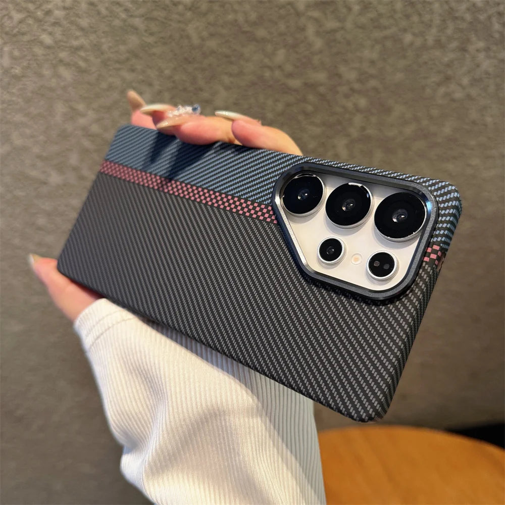 Luxury Colorful Kevlar Carbon Fiber Magnetic Phone Case For Samsung S24 S25 Ultra S23 Plus For Magsafe Wireless Charging Cover