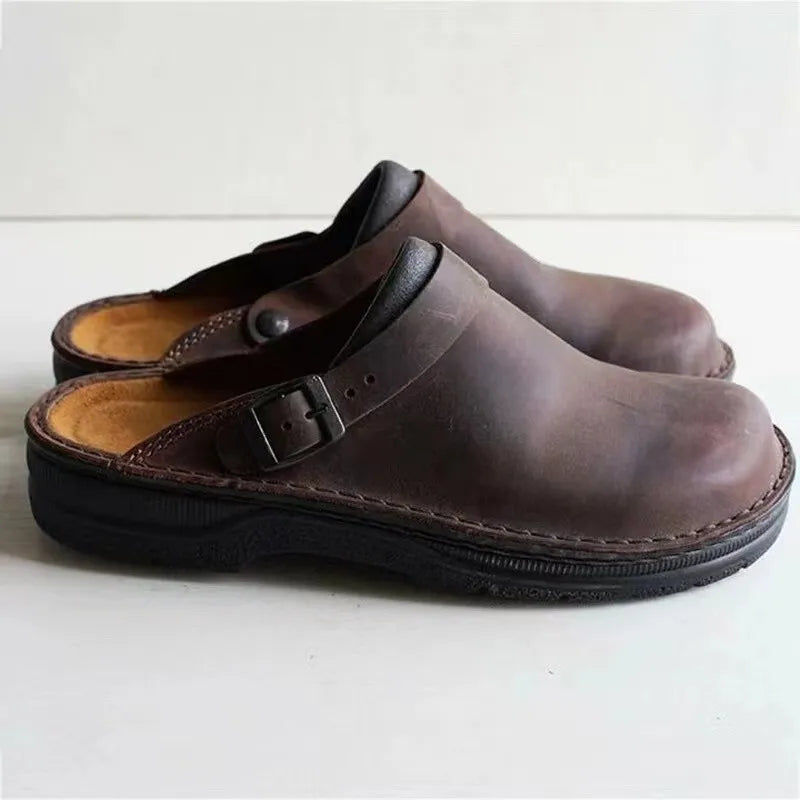 Men's Slippers Fashion Big Size48 Leather Casual Slippers Summer Half Slippers for Men Non Slip Beach Shoes Classic Clogs Shoes
