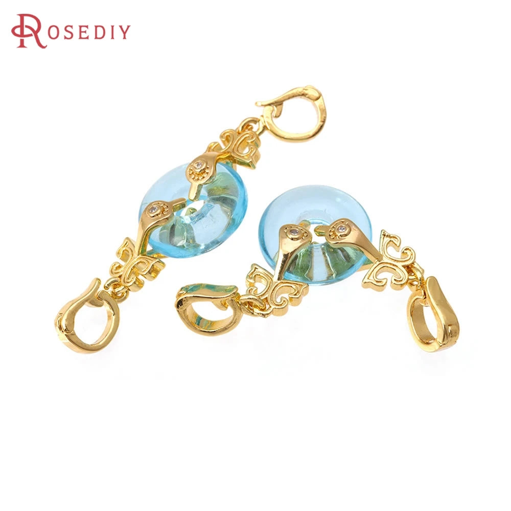 2 Sets 18K Gold Color Brass Zircon and Glass Round Connector for Necklaces Bracelet Clasps High Quality Diy Making Accessories