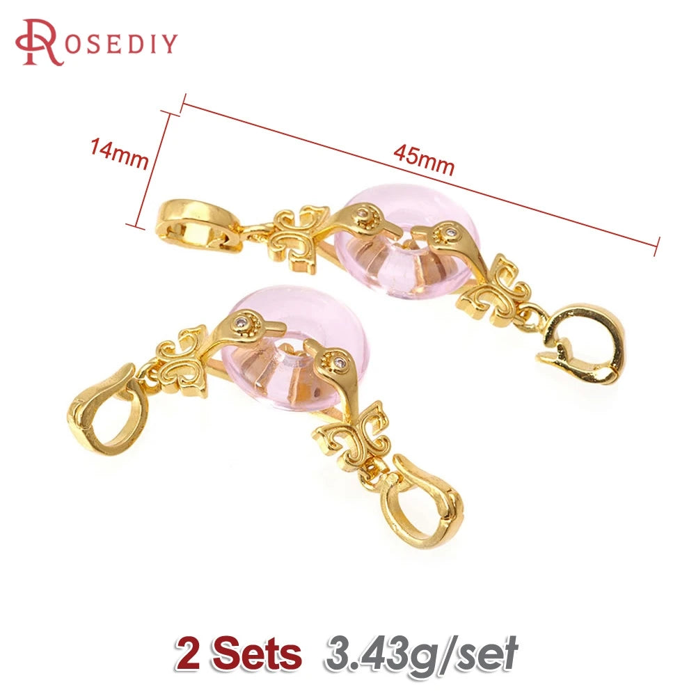 2 Sets 18K Gold Color Brass Zircon and Glass Round Connector for Necklaces Bracelet Clasps High Quality Diy Making Accessories