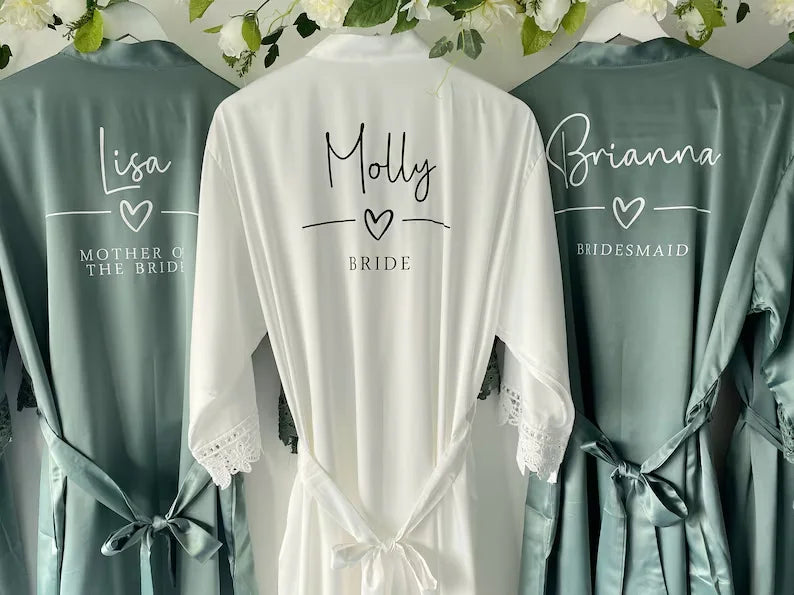 Bridesmaid Robes Bride Gift Bride Robe Bridesmaid Gift Satin Lace Robe Bride Dressing Gown Bridal Party Robes Wedding Robe Perso