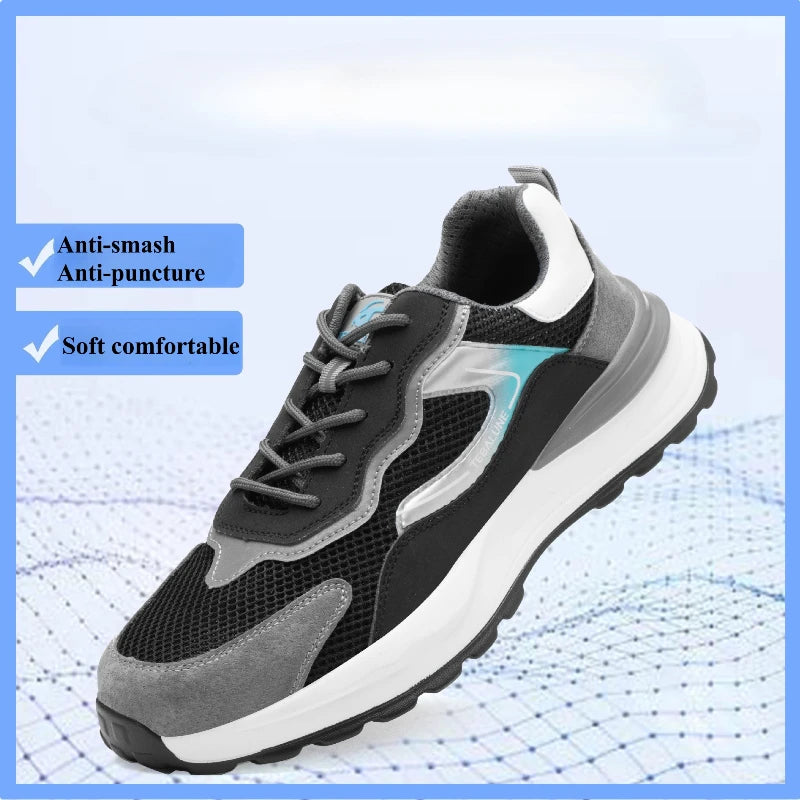 Indestructible Men's Boots Anti Smash Puncture Mens Safety Boots Lace Up Work Shoes Breathable Cotton Men Sneakers Mesh Zapatos