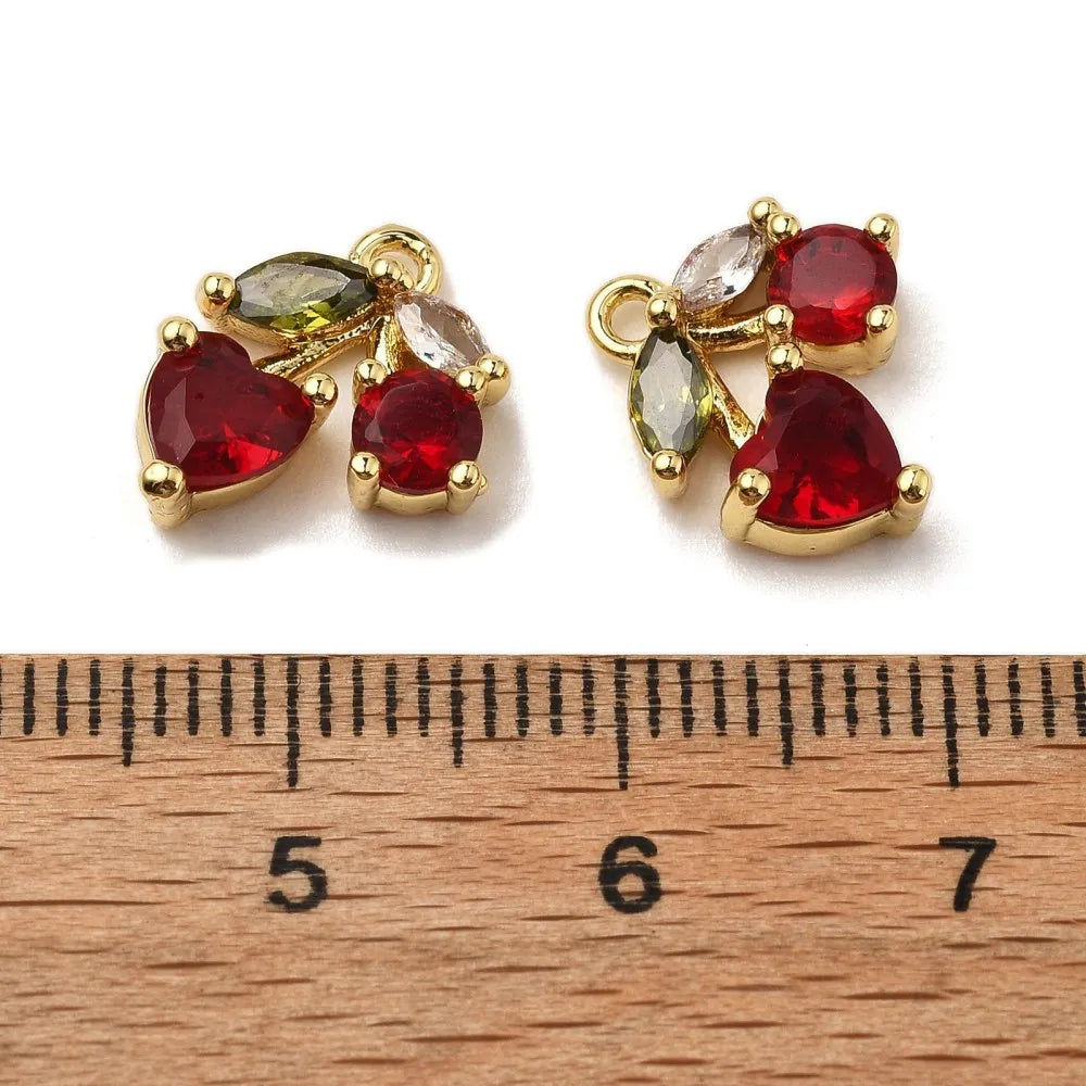 10Pcs Crystals Cherry Pendants Cubic Zirconia Fruit Hang Ornament for Jewelry Making Craft Keychain Necklace DIY Accessories