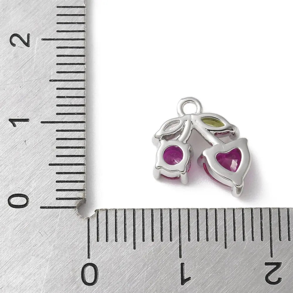 10Pcs Crystals Cherry Pendants Cubic Zirconia Fruit Hang Ornament for Jewelry Making Craft Keychain Necklace DIY Accessories