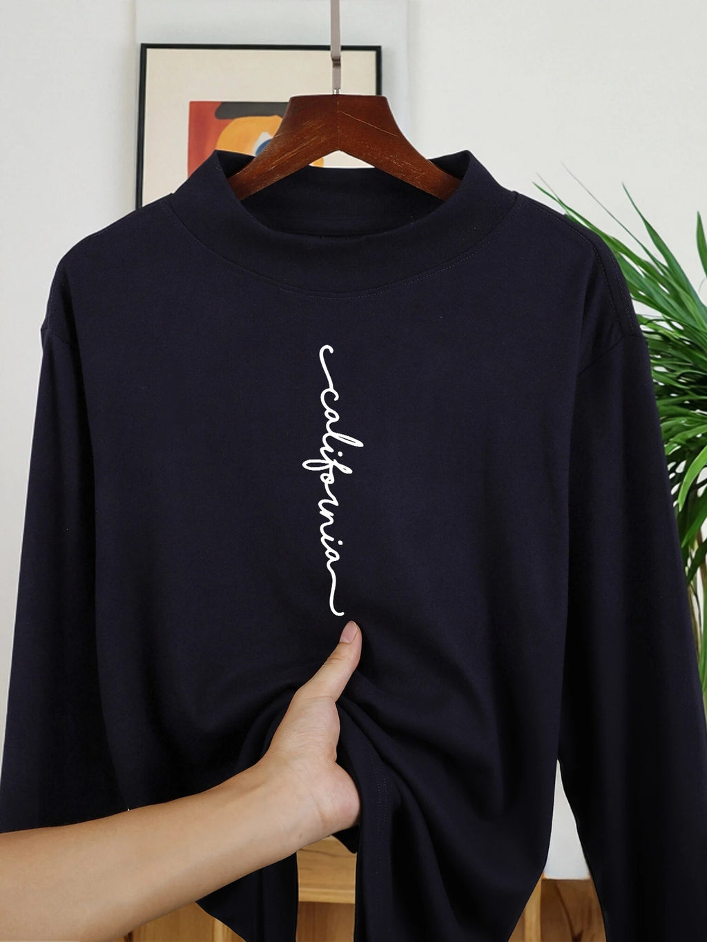 California Letter Creative Print Man Casual Long Sleeve Shirt New Thicken Top Street Comfy Inner Wear Stretch Bottoming Pullover
