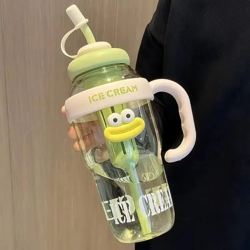 1100ML Sports Water Bottle Cute Aesthetic Large Capacity Water Cup for Women Summer Home Outdoor Portable Straw Cup