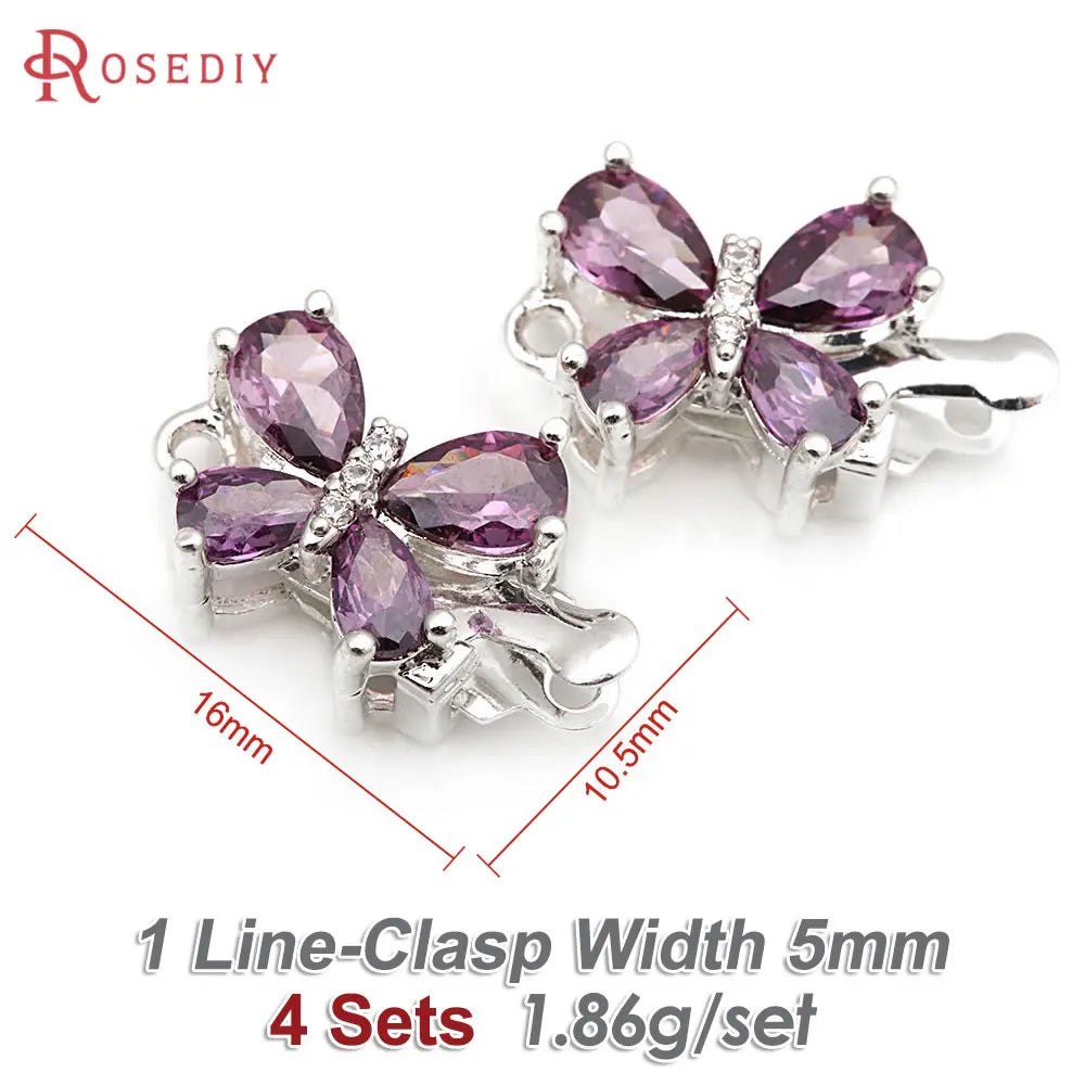 4 Sets 18K Gold Color Brass and Zircon Butterfly 1 Line and 2 Line Necklaces Connect Clasps Diy Jewelry Making Accessories