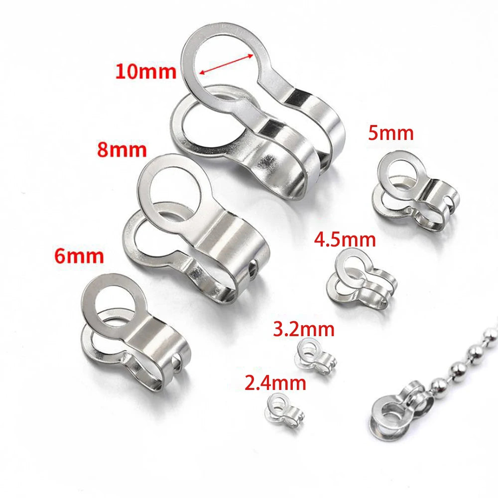 50 Pcs Stainless Steel Bead Chain Buckle Pendant Clasp Tail End Connection Buckle DIY Necklace Clasp Jewelry Accessories
