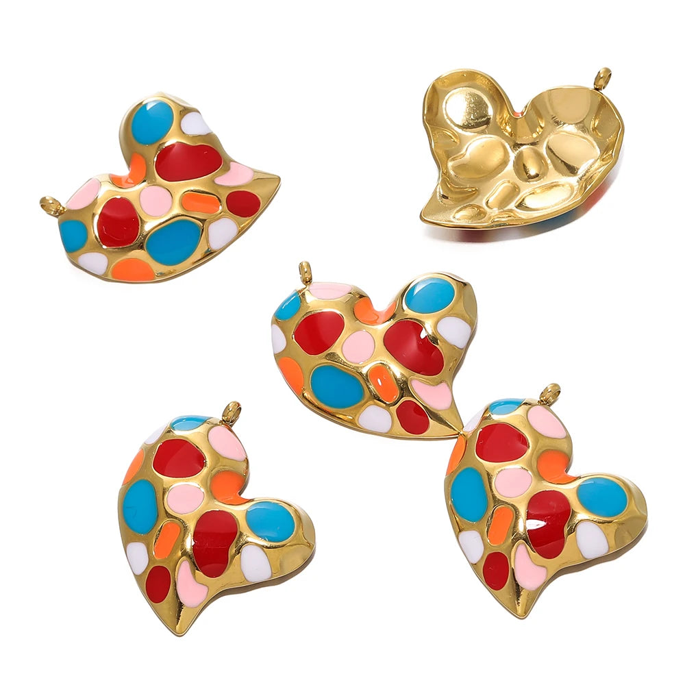 2Pcs/Pack Multicolor Stainless Steel Heart Shape Vintage Pendants for DIY Necklace Earring Bracelet Jewelry Making Supplies