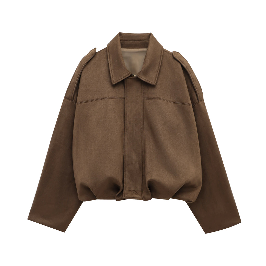 HH Women Brown Green Suede Jacket Loose Casual Bomber Coat Lapel Zipper Long Sleeve Jackets Vintage Lady Motorcycle Outwears