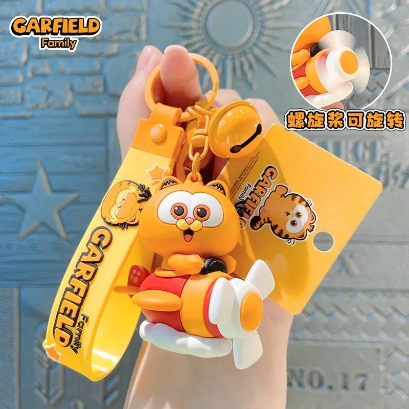 Anime Kawaii Garfield Action Figure Keychain Creative Rotating Aircraft Series Bag Pendant Cute Cartoon Garfield Model Toy Gift