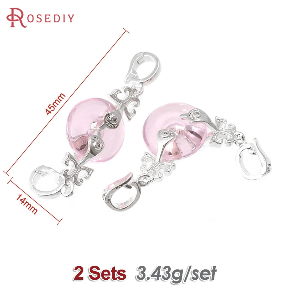 2 Sets 18K Gold Color Brass Zircon and Glass Round Connector for Necklaces Bracelet Clasps High Quality Diy Making Accessories