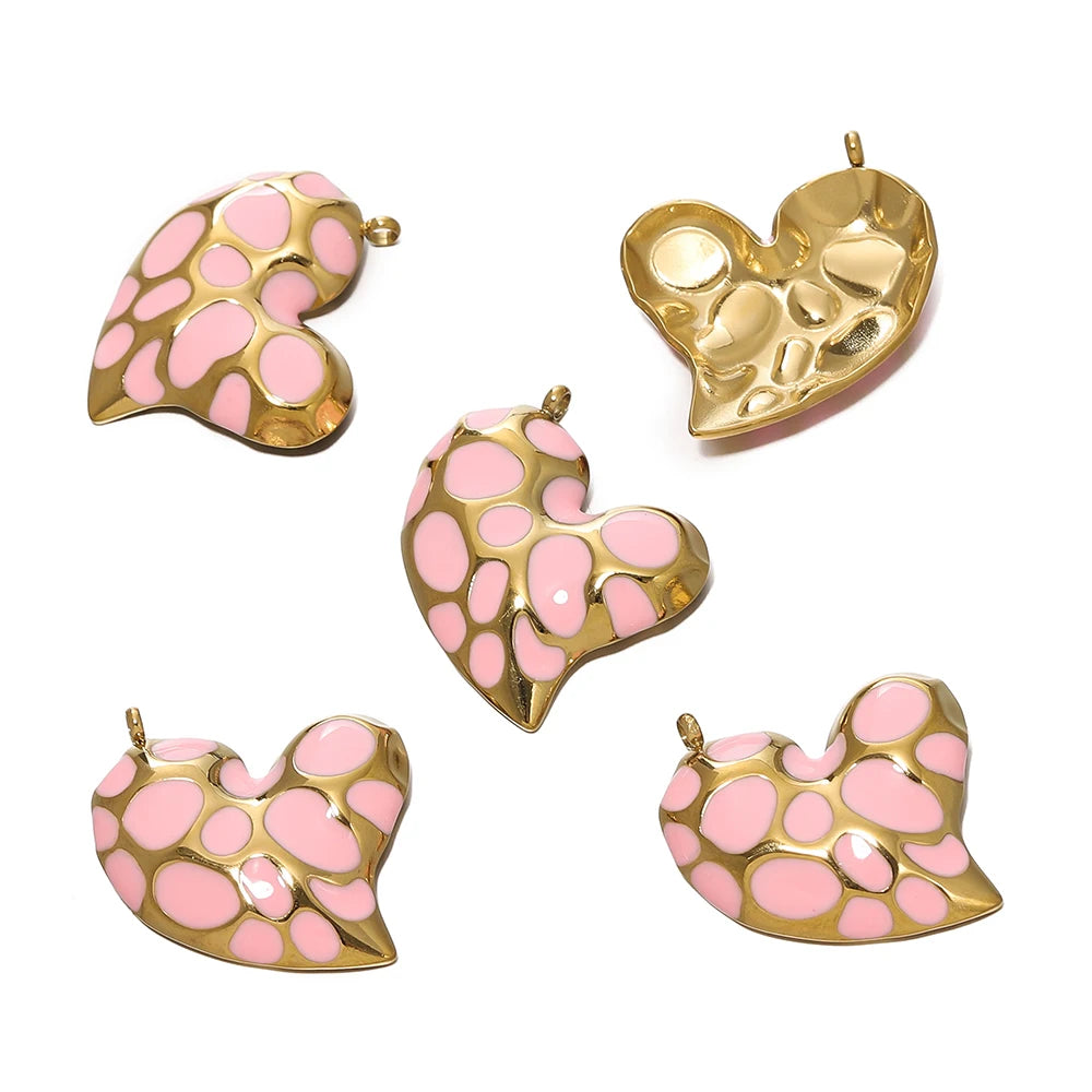 2Pcs/Pack Multicolor Stainless Steel Heart Shape Vintage Pendants for DIY Necklace Earring Bracelet Jewelry Making Supplies