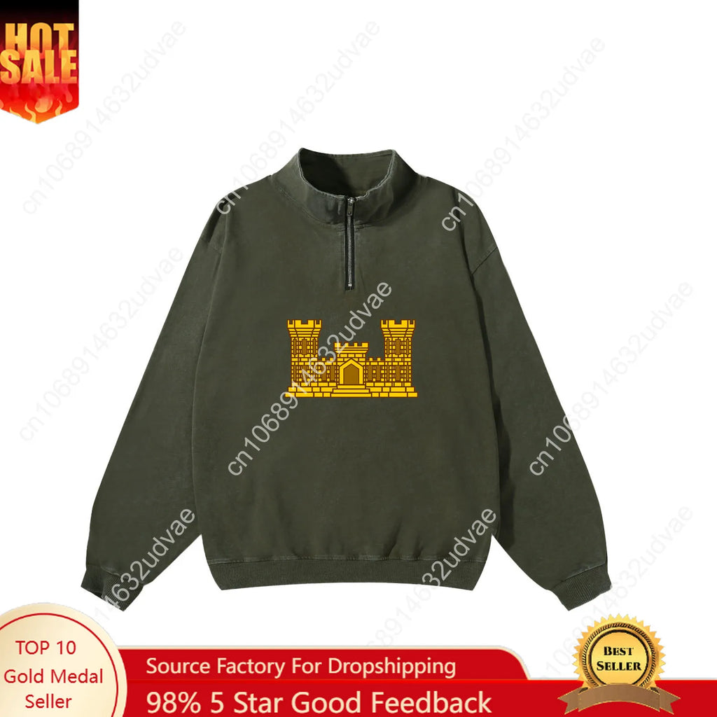 US Army Engineer Branch EN Retro Sweatshirt Man Woman Teenager Vintage Pullover Half Sweat Custom Made Tops Sleeved Tshirt