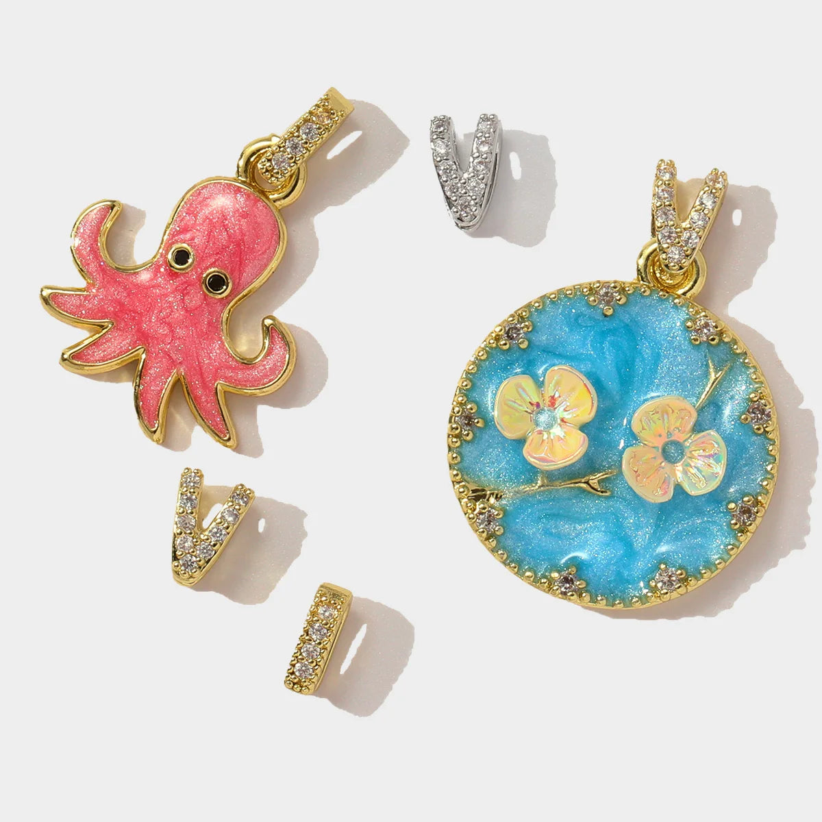 10pcs/Lot Fashion Copper Zircon V Shaped Pinch Bail Clasps Melon Seeds Clips For DIY Necklace Pendant Women Jewelry