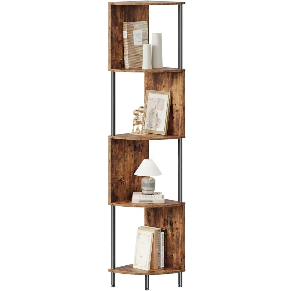 Corner Shelf Stand, 5-Tier Corner Bookshelf, Industrial Corner Shelf Display Rack, Tall Plant Stand Corner Bookcase For Small