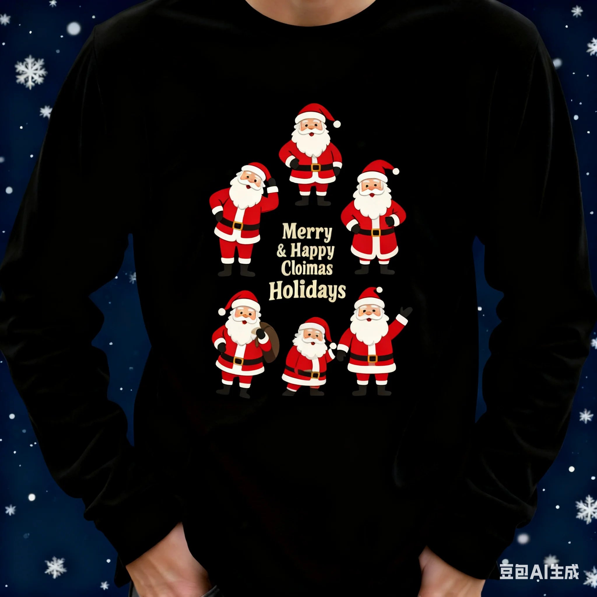 Santa Claus Pattern Men's Long Sleeve T-shirt Funny Christmas Tree Print Loose Tops Autumn Fashion X'mas Tees New Year Clothing