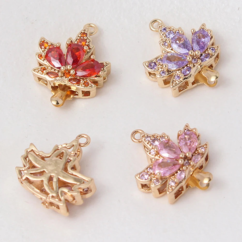 2 Sets 18K Gold Plated Brass Leaf Filigree Necklace Clasps Rhinestone Box  Strand for DIY Bracelet Connectors Jewelry Making